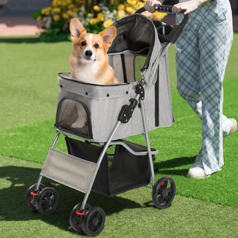 Hot-selling 3 and 4 Wheels Folding Pet Stroller Carbon Steel Pet Travel Carrier Car Cat Dog Stroller Trolley with Cup Holder