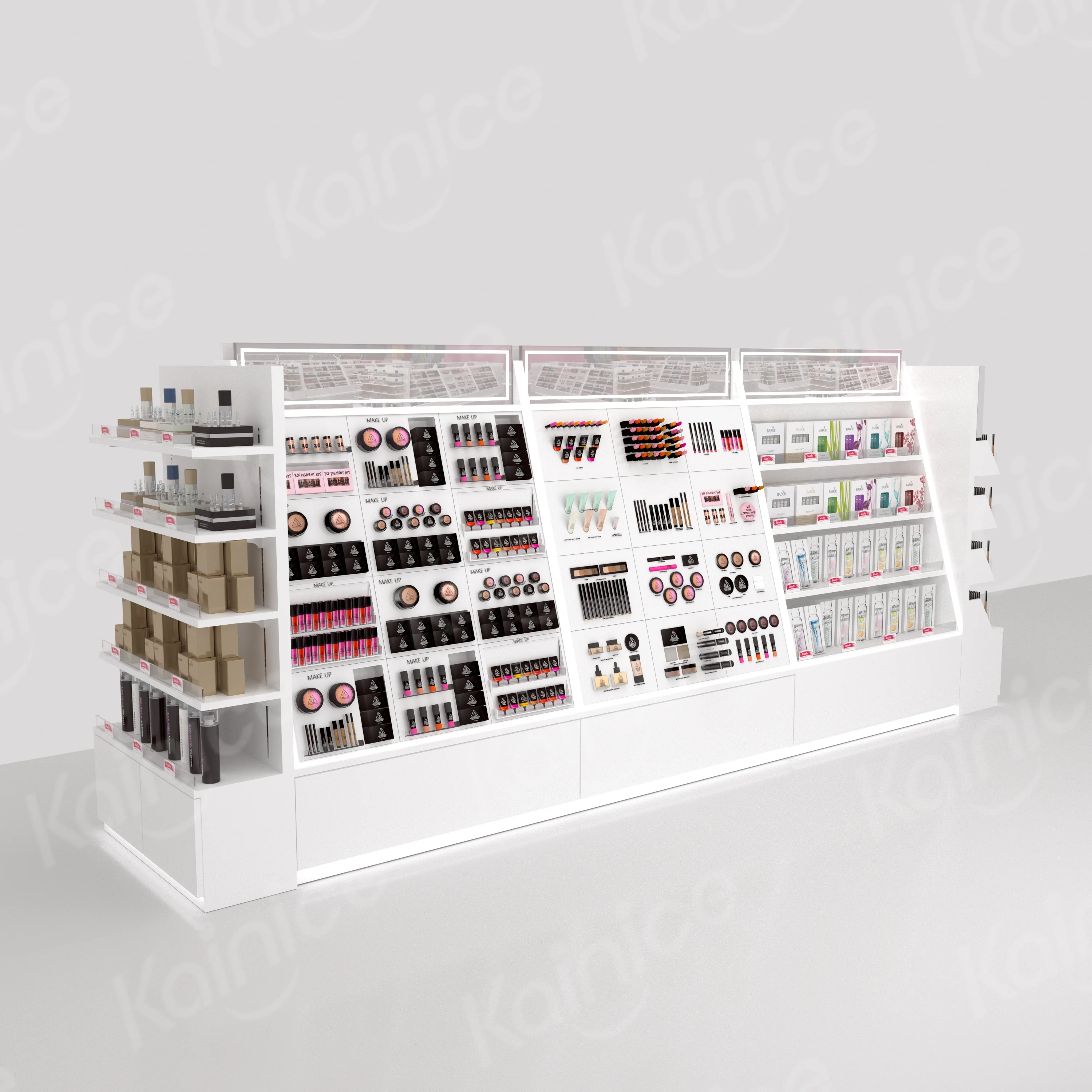 Kainice Beauty Store Makeup Vanity With Lighted Mirror Cosmetics Shop Decoration Display Stand Gondola Perfume Display Cabinet