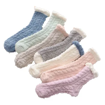 H374 Home Girls Stockings Floor Women Sleeping Fluffy Fuzzy Sock Soft Candy Colour Winter Thick Coral Fleece Socks
