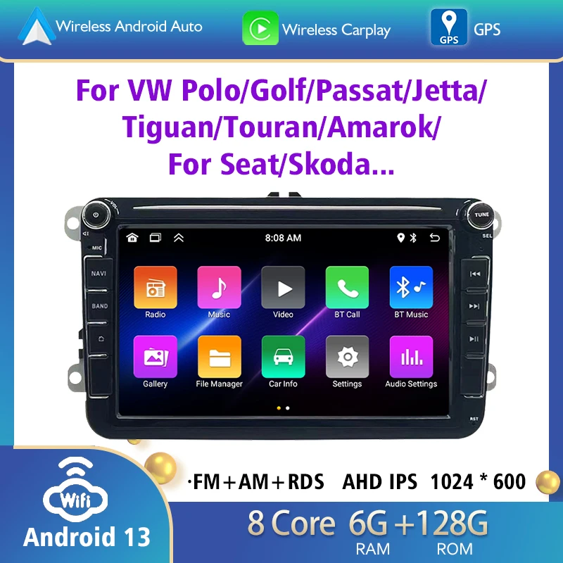 8 Inch Android Car Radio GPS Player 128G RAM 128G for VW for Volkswagen New Polo 6R Golf 5/6/GTI/GTR New Beetle-BT WiFi Car