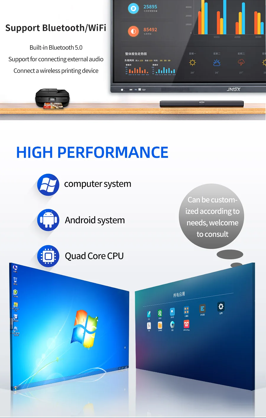 Ultra HD 4K Touch Screen Display 55 65 75 86 Inch Tv All in One ...