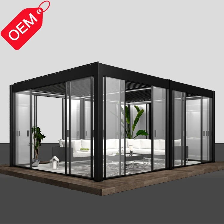 Modern Outdoor Aluminium Pergola Motorized Winter Gazebo Sunroom Competitive Price Luxury Glass Sunroom Greenhouse