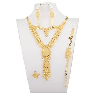 Luxury Dubai Bride Wedding Party champagne Gold Plated Jewelry Set Fashion Jewelry Set