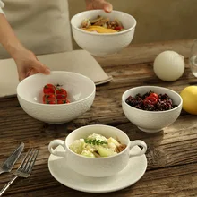 High Quality White Korean Style Glazed Rustic Classic Design Soup Bowl 15.4x7.2cm Ceramic Dishwasher Safe Polished
