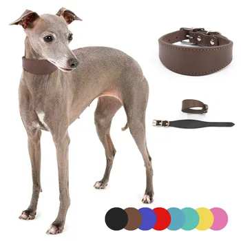 New Arrival Wholesale Custom Logo Luxury Wide Cow Genuine Leather Pet Dog Collar For Greyhound Whippet Dog
