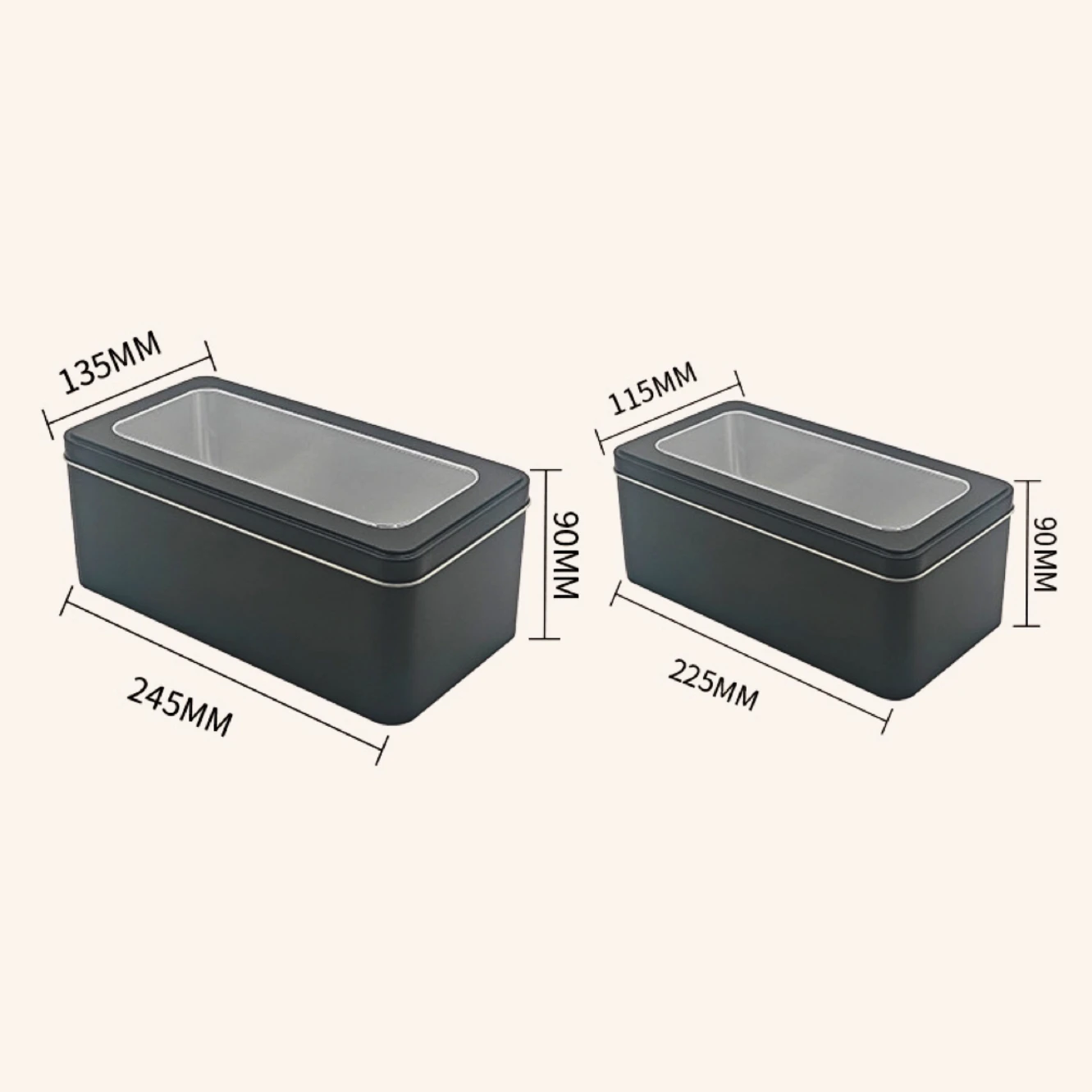 Fancy Black Rectangular Biscuit Container Cookies Tin Box with Window