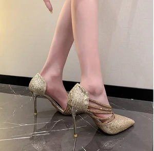 Women's Luxury Party Sandals Diamond Pumps Summer Fashion Trend Pointed Toe Lightweight Stiletto Heels Waterproof Button
