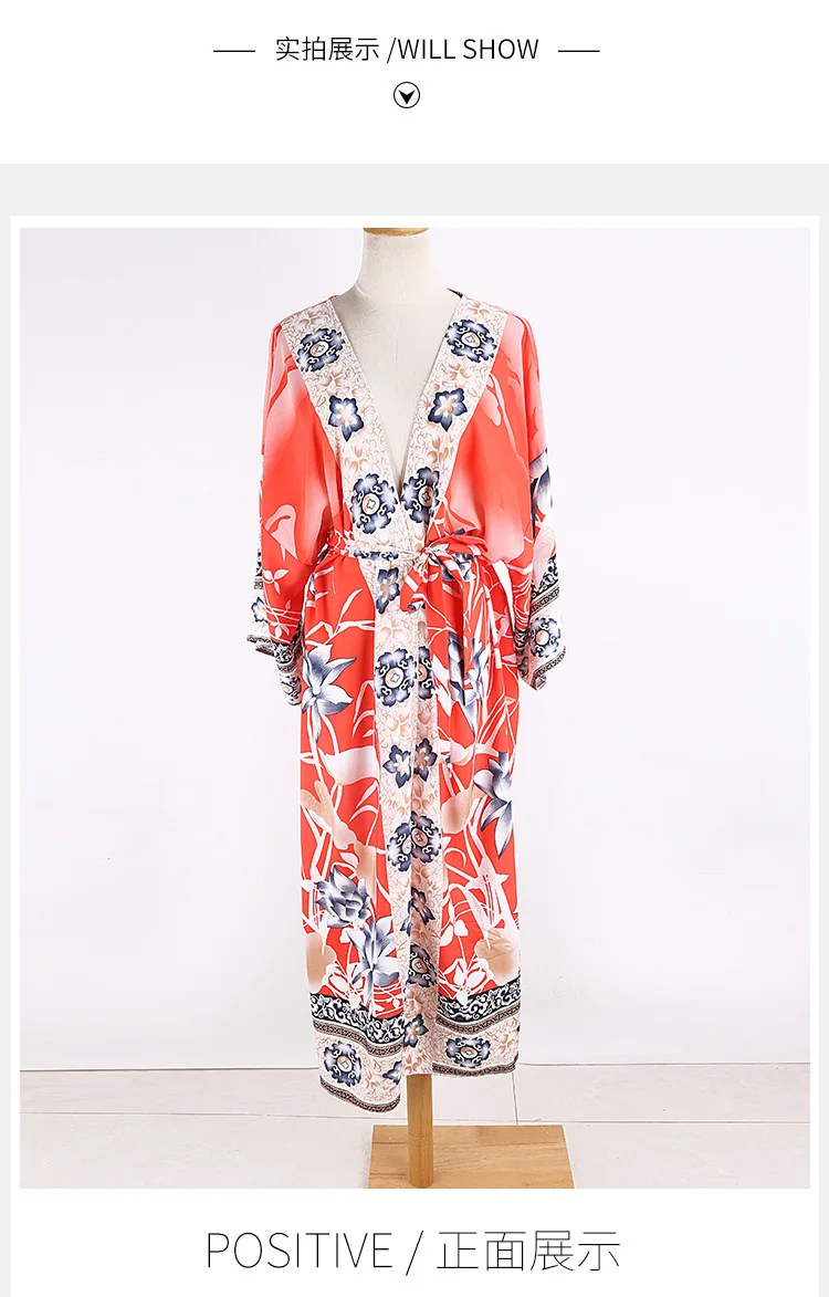Kimono Beach 2021 Floral Print Long Cardigan Summer Women Wear Bikini ...