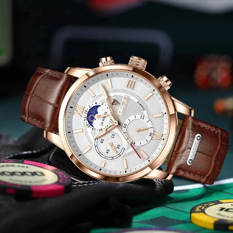 LIGE 8932 2022 Business Watches - Luxury Leather & Waterproof