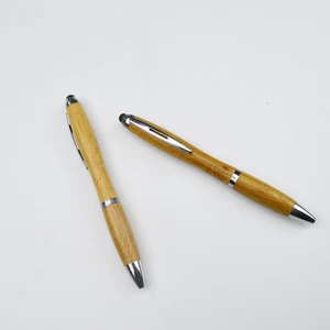 New Eco Wood Wooden Natural Color Metal Clip Bamboo Ball Ballpoint Pen With Stylus Function