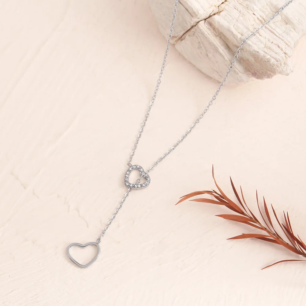 Elegant Heart Zircon Necklace for Women - PVD Plated