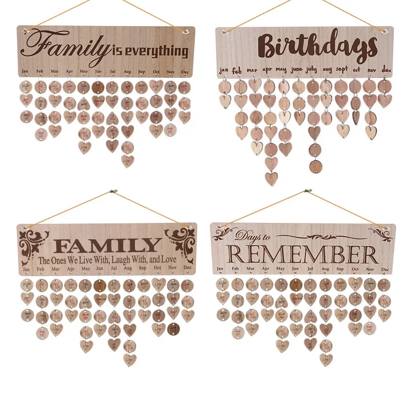 Family Date Plaque DIY Birthday Reminder Board Wooden Hanging Wall Slices Q8J8 