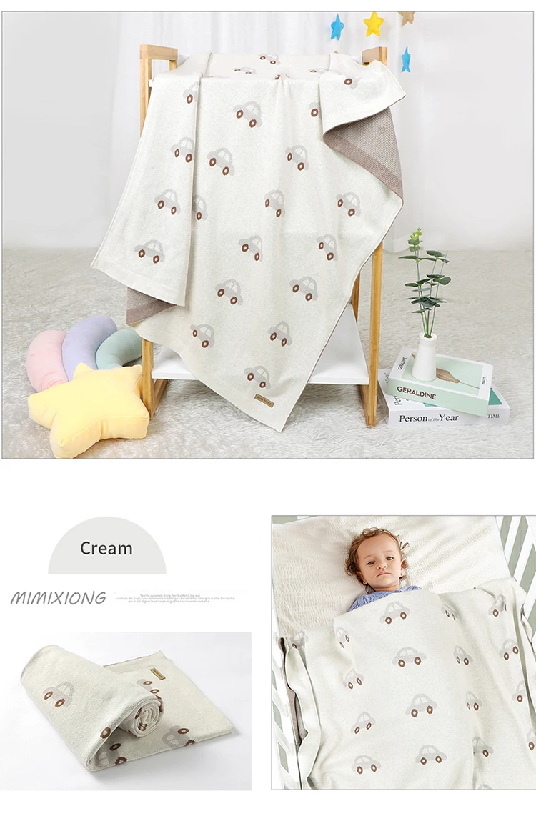 Mimixiong Baby Blankets 100 Cotton Car Pattern Embroidery Baby Knitted