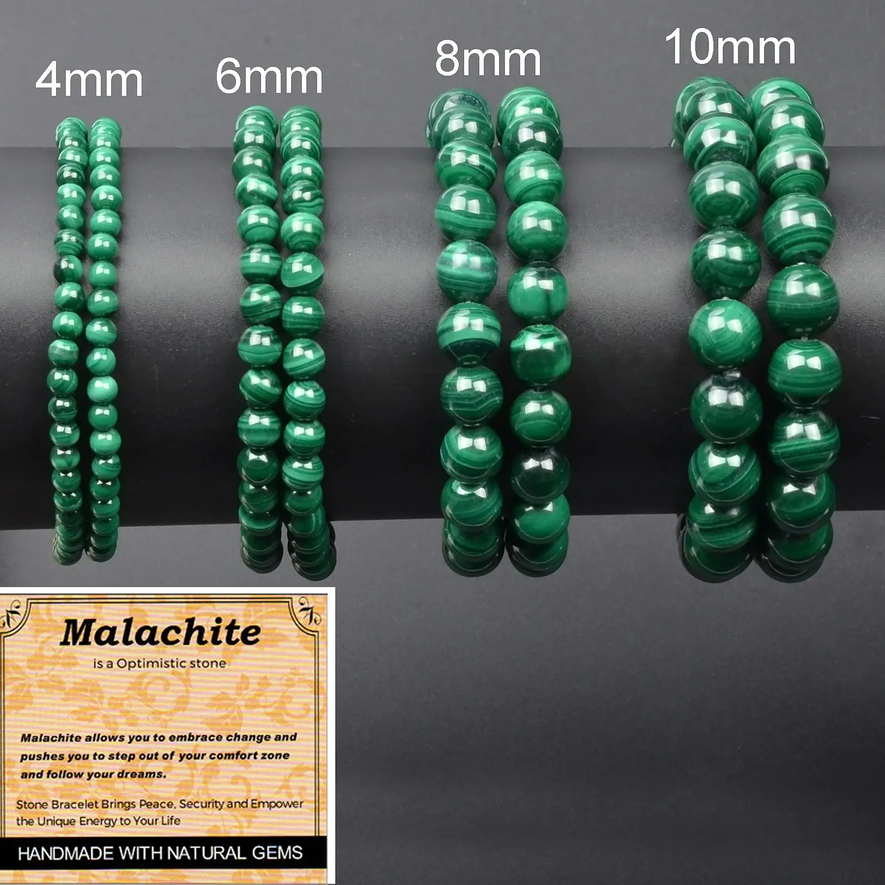 Handmade Stretch Bracelet With 10mm Green Malachite Beads | Natural Gemstone 14 thumbnail image