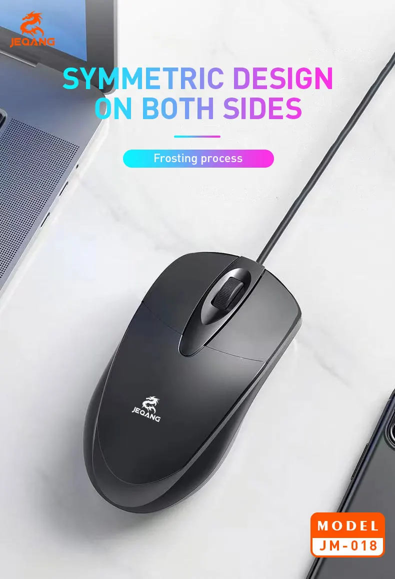 Jeqang Ergonomic Design Wired Optical Mini Office Mouse 3D Business Style Black USB Interface Gaming Stock PC Laptops Desktops