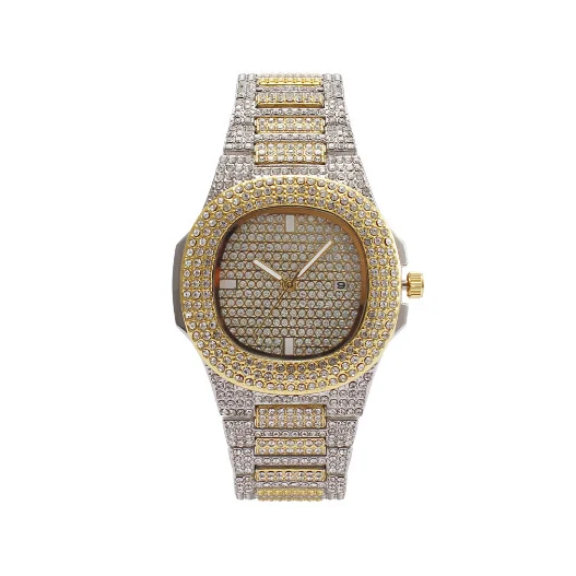 メンズ腕時計　czダイヤ　ジルコニア　バケット　ブリンブリン Amazon | ICEDIAMOND 42mm Iced Out バゲットCZダイヤモンド