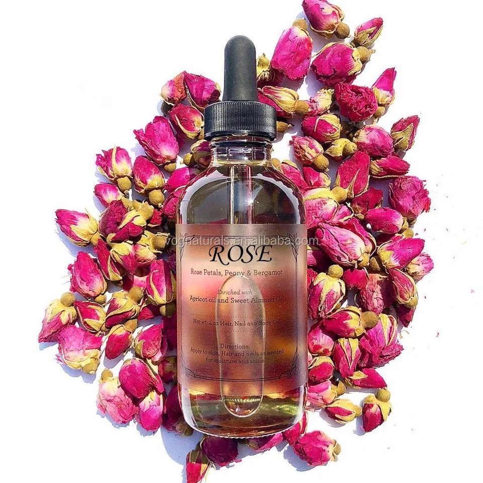 OEM Rose Multi-Use Oil , Natural Rose Flower Petals Facial Oil, Vitamin E and Sweet Almond Oil Moisturizing Essential Oil