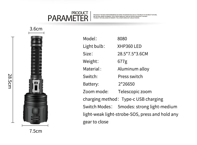 36core Xhp360 Powerful Led Flashlight 5000 Lumen Usb Rechargeable