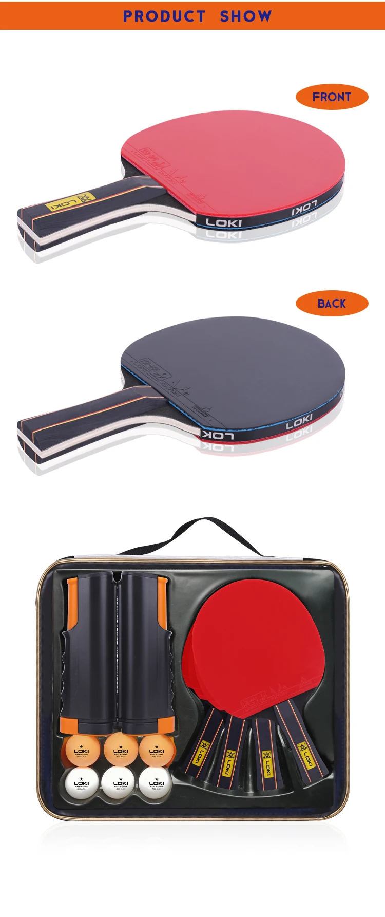 Loki Highquality Table Tennis Racket Set Custom Logo 4 Rackets 6 Balls