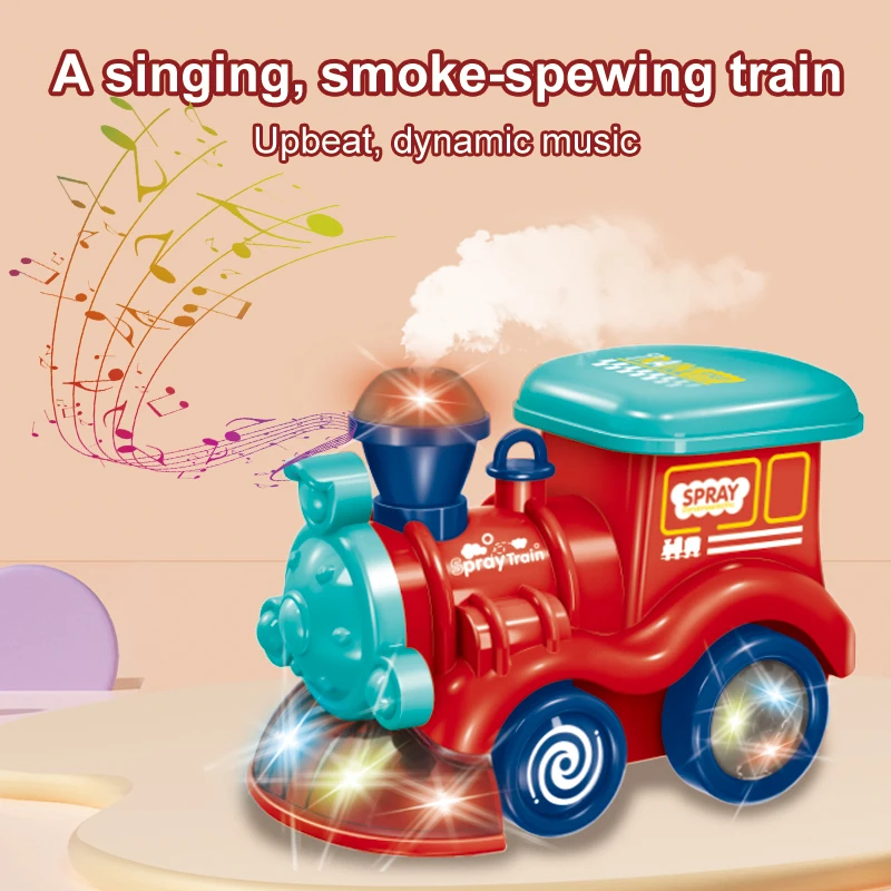 Battery Operated Bump & Go Action Train Toys With Flashing Light Music and Spray Electric Train Toy for Kids