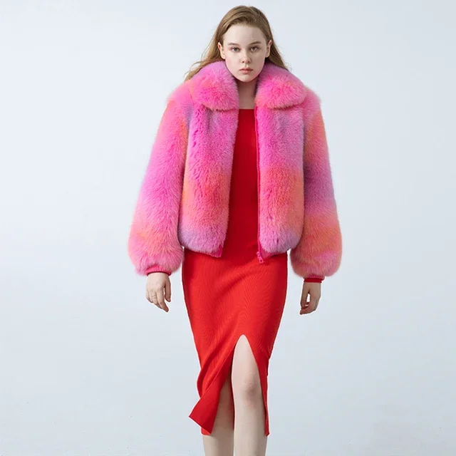 Custom Wholesale Women Real Greenfox Fur Coat Natural Fox Fur Jacket ...