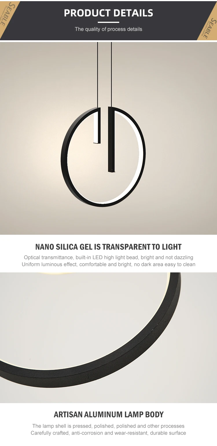 New Product Indoor Fashion Decoration Aluminum Black Living Room LED Modern Chandelier Pendant Light