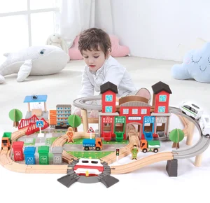 2026 Hot-selling 139 Pcs Wooden Train Track Deluxe Electric Train With Sound Feature Wooden Trains Track Set Game Toys for Kids