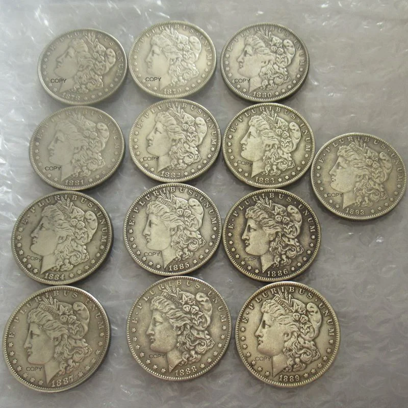 13PCS (1878-1893) CC American Morgan Dollar Silver Plated Replica Decorative Commemorative Coins