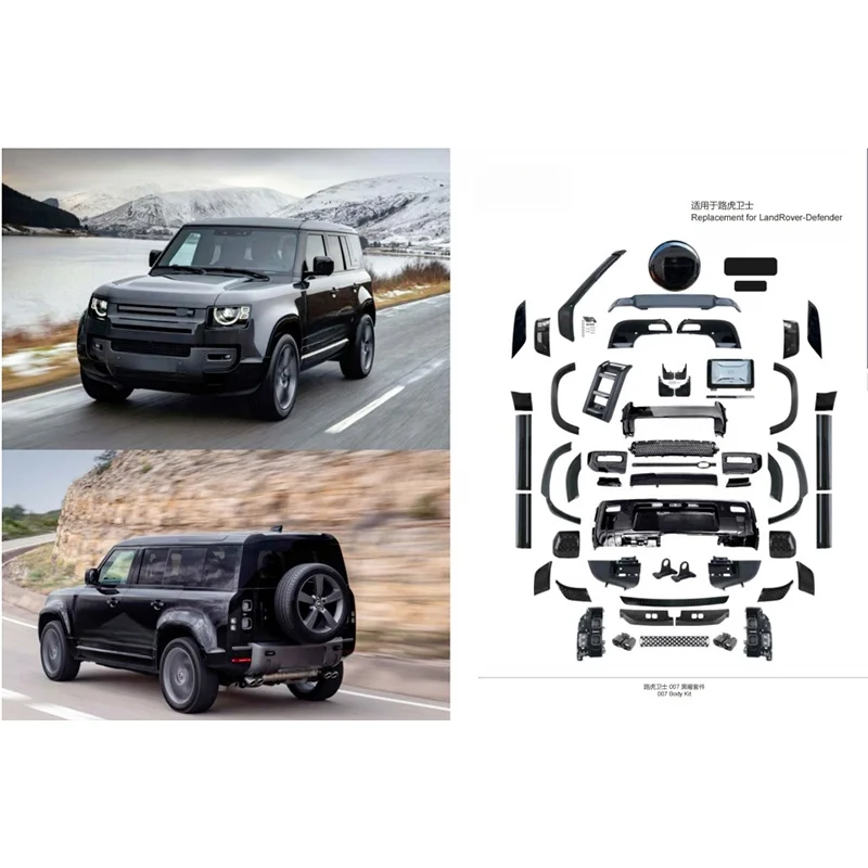TDCMY Front and Rear Bumpers Side Skirt Upgrade 20 Models Upgraded Defender 007 Black Body Kit for Land Rover