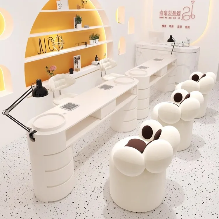 Luxury Modern Design Metal Nail Tech Desk Table Salon Manicure Furniture Double Manicure Nail Table for Beauty Salons