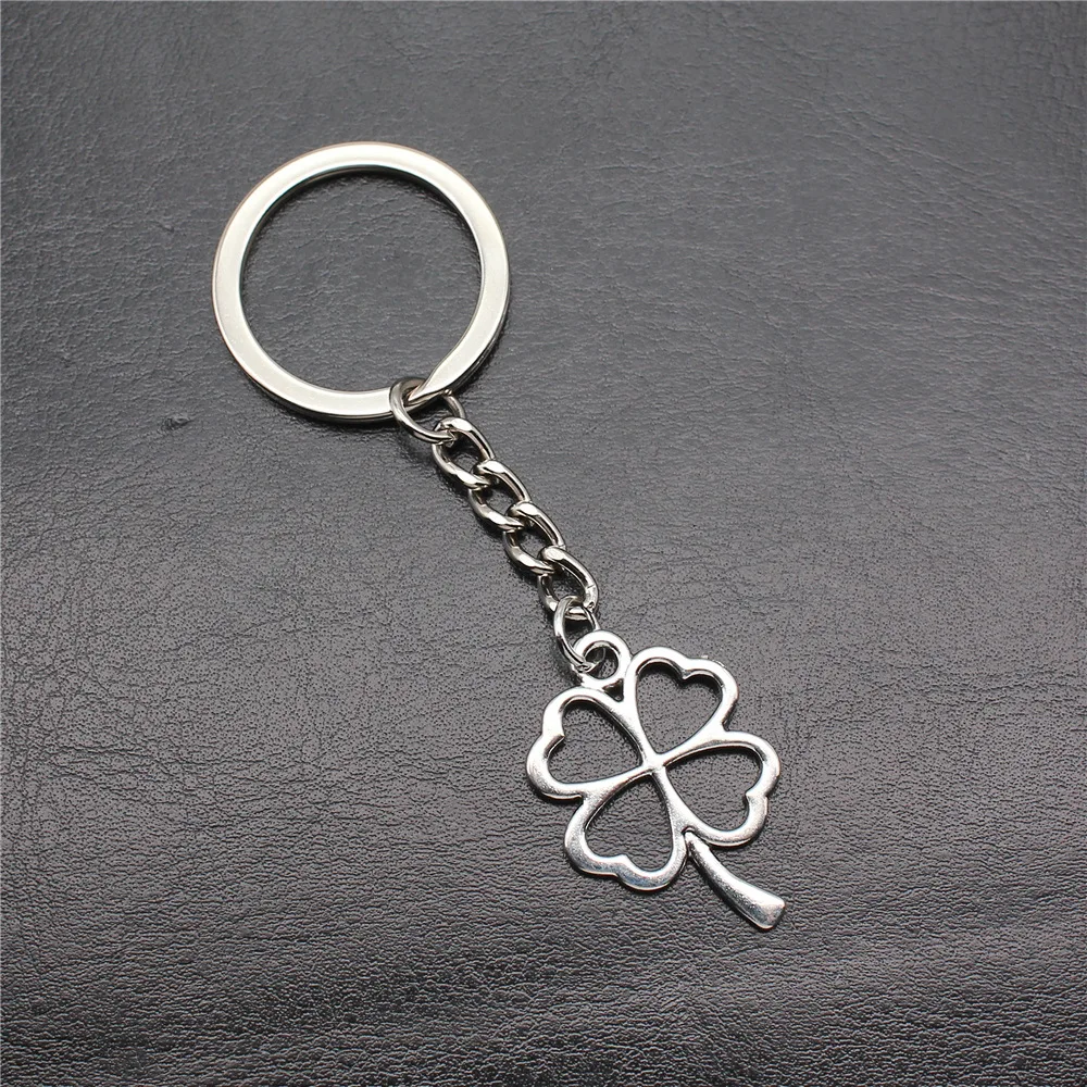 Four Leaf Clover Keychain Metal Plant Key Chains T Spiritual Nature Keyring Good Lucky