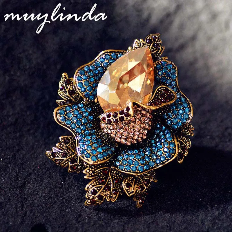 Flower Brooch Wholesale Large Accessories Fashion Jewelry High-end Luxury  Colorful Rhinestone Crystal Rose Flower Brooches Pin