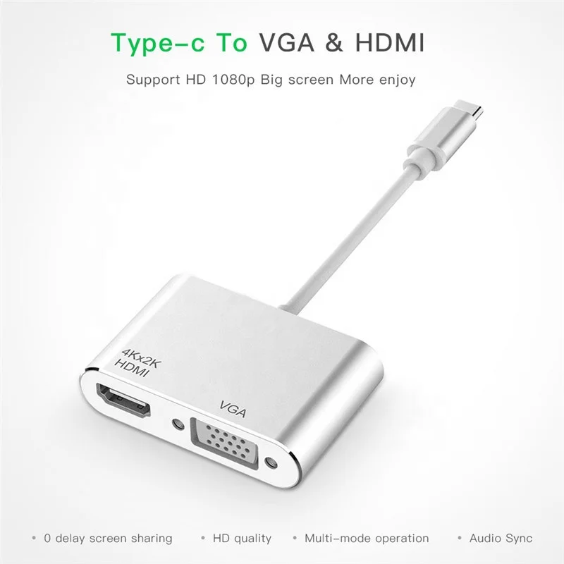 2 in 1 USB C to VGA HDMI Adapter 4K Type C to HDMI and VGA Ports
