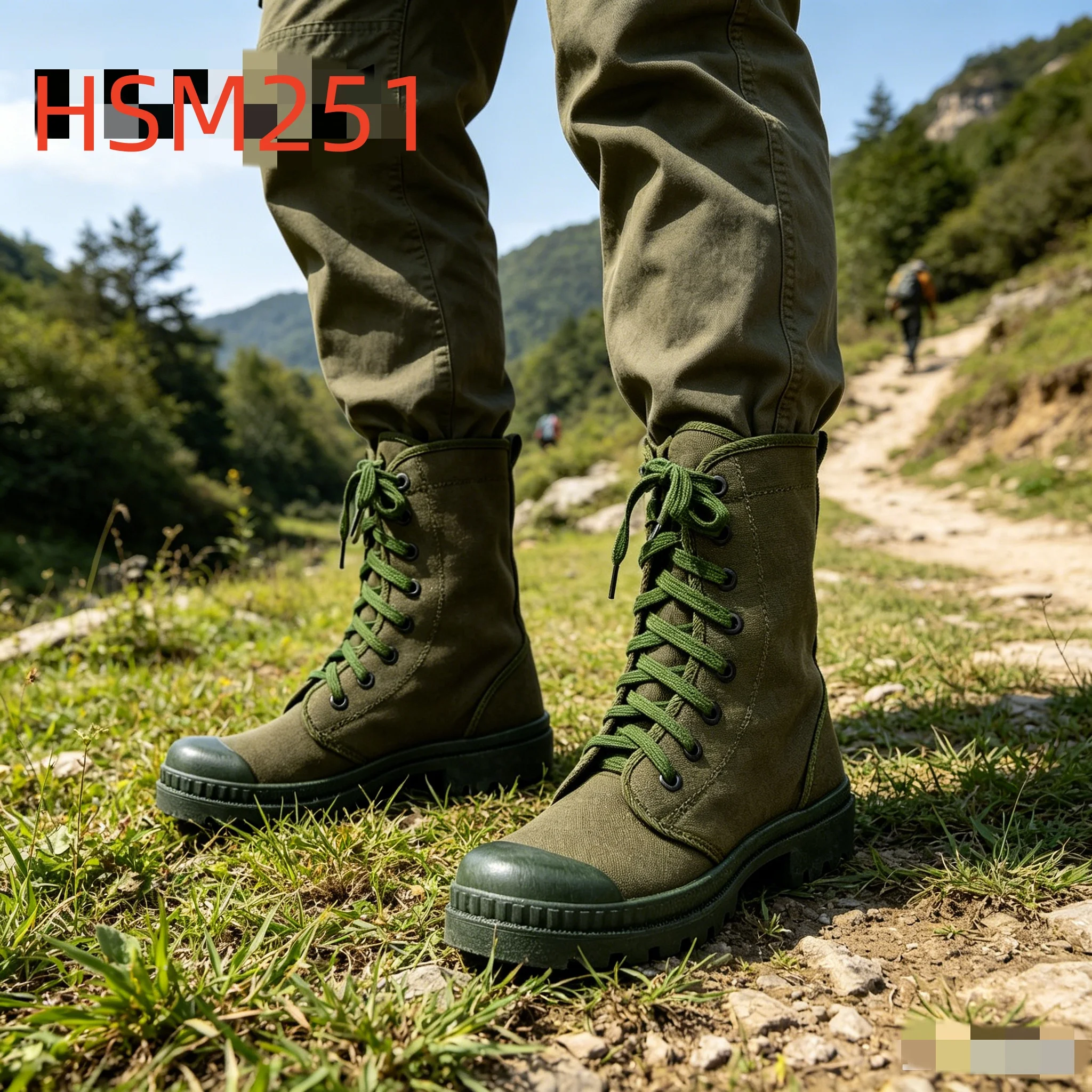 HY, Sepatu Bot Taktis Pria dengan Bagian Atas dari Kain Canvas Tahan Lama, Cocok untuk Petualangan dan Latihan Luar Ruangan, Tahan Hujan, Dirancang untuk Penyamaran, Sepatu Bot Hutan HSM251