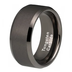Coolstyle Jewelry 10mm Beveled Edges Matte Finish Gunmetal Tungsten Carbide Ring for Men Women Fashion Engagement Wedding Band