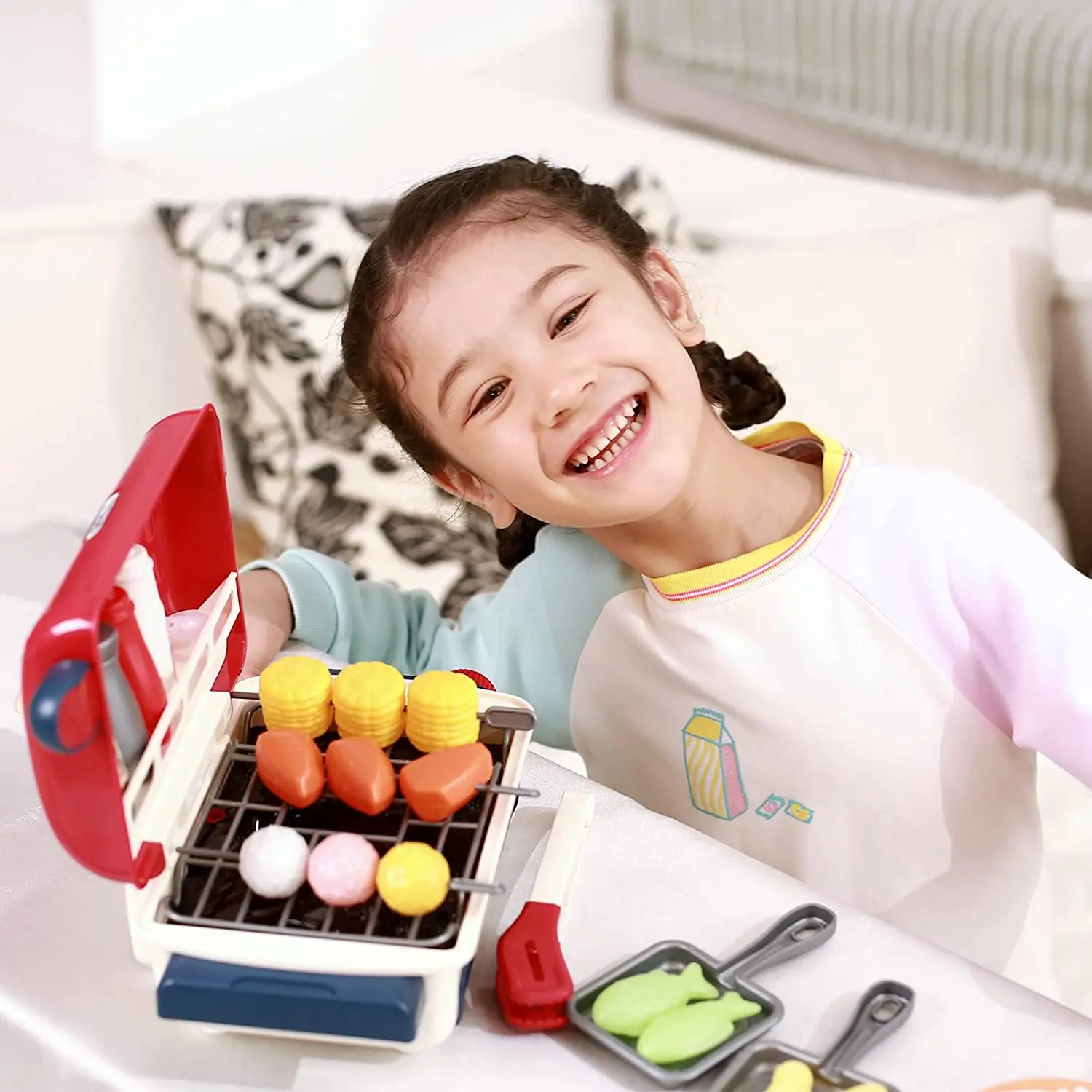 griller jouet électrique enfants jeu de cuisine ensemble avec faire  semblant fumée son réaliste lumière changement de couleur jouer nourriture  cuisson bbq jouets