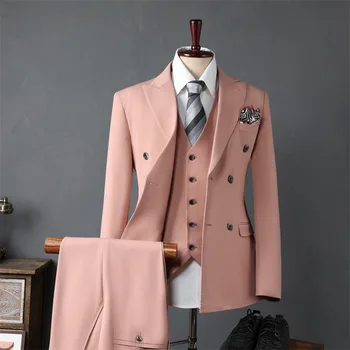 Professional Business Men's Three-Piece Slim Suit Trendyy Wedding Dress Groomsmen Formal Suit Cross-Border Long Length Suit