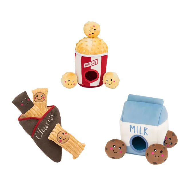 Wholesale Cross-Border Pet Supplies New Plush Dog Bite Resistant Toys Milk Biscuits Squeaking Dog Toys for Teeth Cleaning Foam