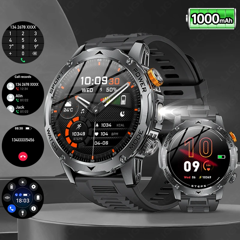 LIGE BWAK85 1000mAh 7 Dias de Bateria Chamada por Voz Lanterna Rastreador de Fitness Masculino Smartwatch Longa Duração da...