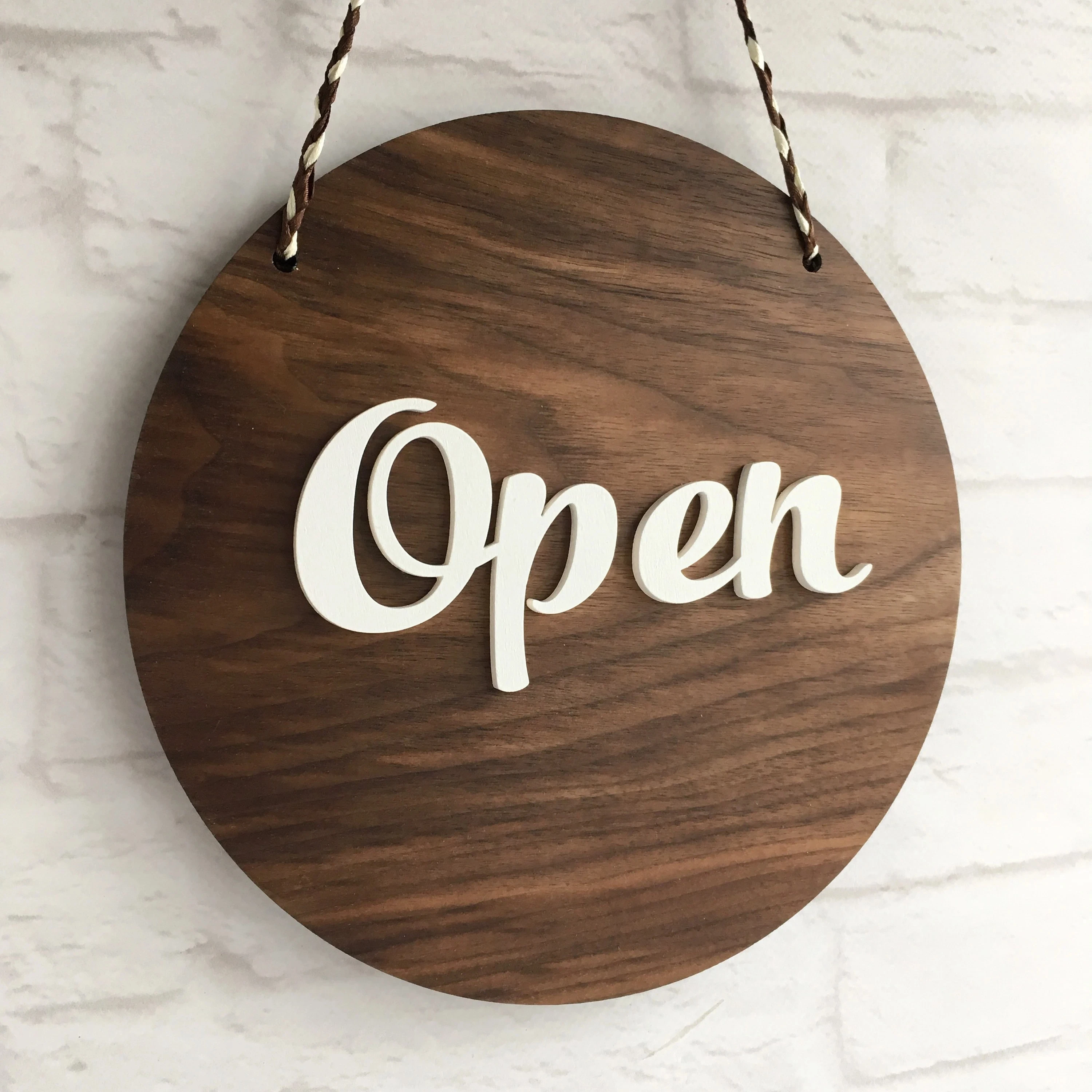 Decorative Wooden Sign Round Reversible Hanging Open Closed Sign For ...