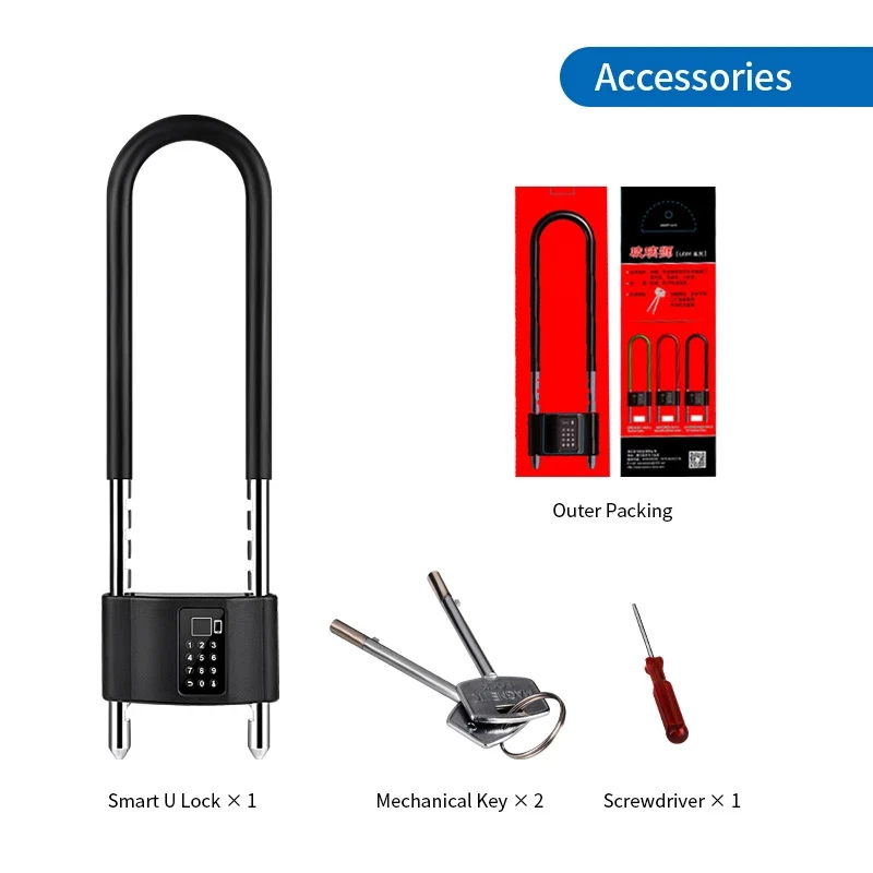 Electronic Smart U Shape Fingerprint Lock with Tuya APP Motorcycles Office Home Anti Theft Fingerprint Lock