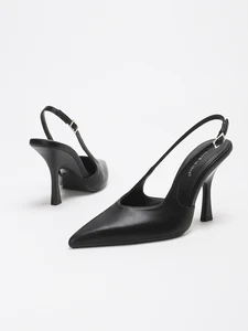 Women's High Heels for Spring and Summer Pointed Toe After Empty Sandals with Open Back Counter Height Increasing Feature