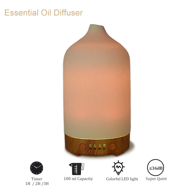 Household Electric Ceramic Aroma Diffuser,Wood Grain Base Desk Top