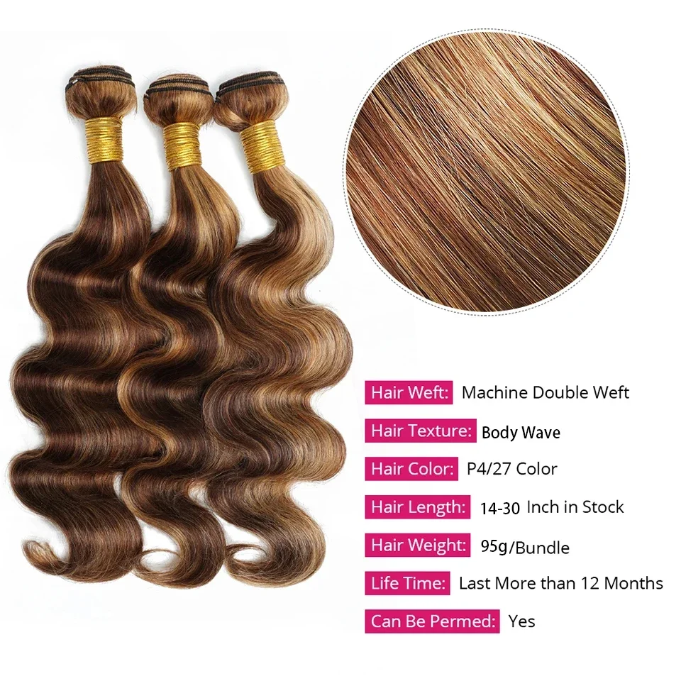 100g bundter af ægte hår, brasiliansk, bølget hår, farvet brunt blond_voghion.com