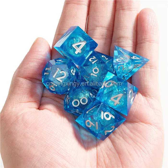 Dnd Set Clear Liquid Quicksand Set Dungeons & Dragons Polyhedron Resin Dice Blue Dice 7pcs/set