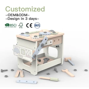 Kids Pretend Play Diy Screw Game Interactive Wooden Toys Tool Box Table Nuts Screws Multi-functional Enlightenment Tool Table