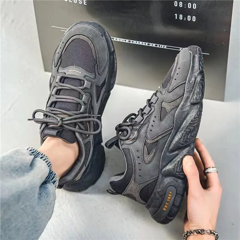 Men's shoes 2024 autumn new breathable mesh trend thick sole sports running shoes