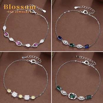 Blossom CS Jewelry Factory Custom 925 Sterling Silver Luxury Gemstone With Zirconia Adjustable Bracelet Fine Jewelry for Women