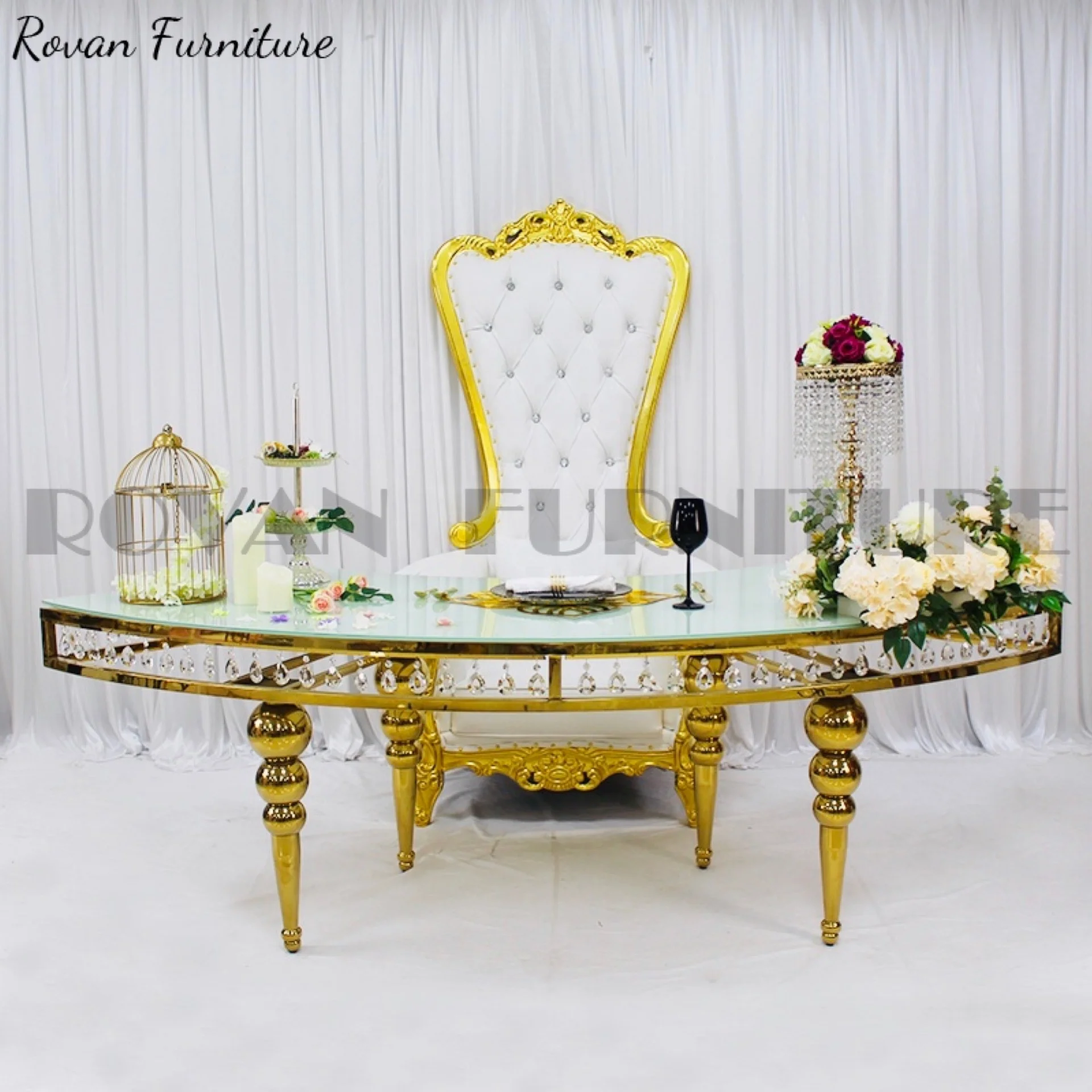 Serpentine Table Gold Glass Stainless Steel With Crystal Latest Style ...