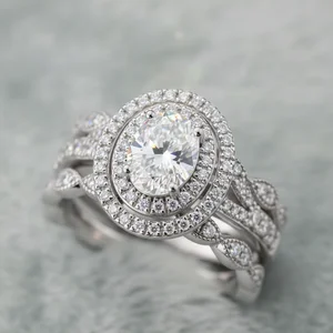 Women Wedding Fine Jewelry S925 Sterling Silver Platinum Plated Rings Set Elegant Sparkling Round Brilliant Cut Moissanite Rings